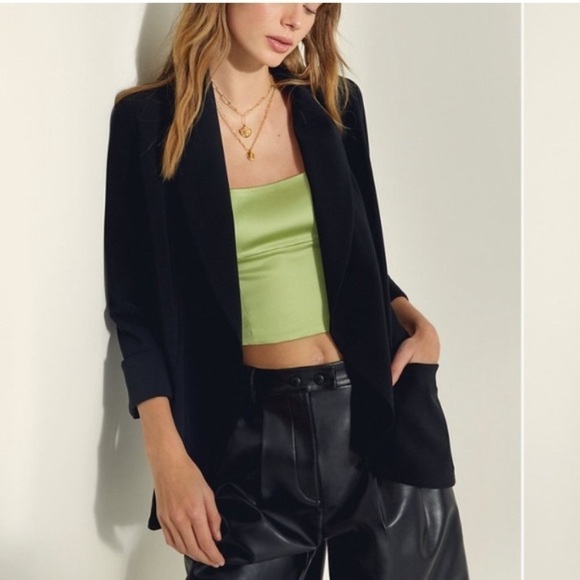 Wilfred Aritzia Chevalier Crepe Draped Black Open Blazer Jacket Asymmetric - Picture 2 of 13